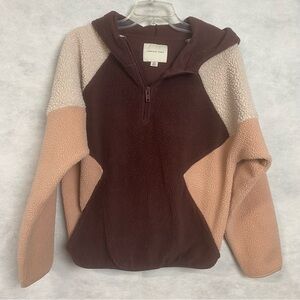 American Eagle Women’s Small Sherpa Hoodie Pullover Sweatshirt Burgundy 1/4 Zip